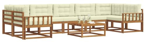 vidaXL Outdoor-Sofagarnitur mit Kissen 8 pcs Natur und Creme, Ecksofa-Set aus Akazienholz, modernes Gartenmöbel, Flexibles modulares Sitzen für Terrasse und Hinterhof-Lounge, beige Stil