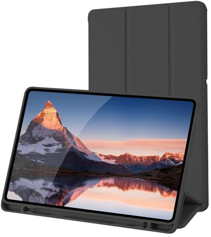 Techsuit für Samsung Galaxy Tab S6 Lite 2020 bis 2024 Hülle mit Stifthalter, Dreifach Ständer, Schlankem Design, Auto Sleep Wake, Präzisen Aussparungen, Flex Trifold Series, Schwarz