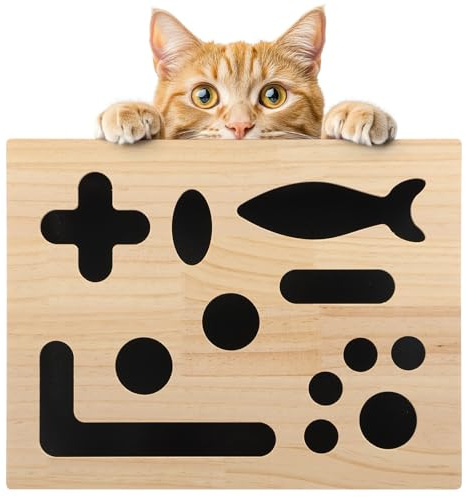Cat Scratch Puzzle Enrichment Box - Large Size, Wooden Cat Nail File with 100-Grit Sandpaper Inside, Interactive Foraging Toy & Mental Stimulation Game for Indoor Pet Scratching (39x30x8cm)