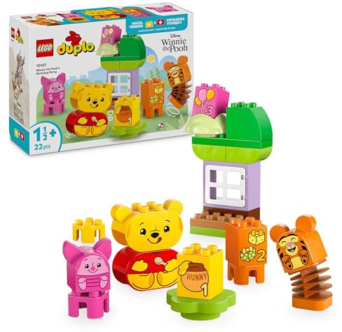 Lego DUPLO | Disney Winnie Puuhs Geburtstagsparty - Lernspielzeug für Vorschulkinder - Set mit 3 Minifiguren, inkl. Winnie Puuh, Tigger & Ferkel - Geschenk für Jungen & Mädchen ab 1 Jahr 10457