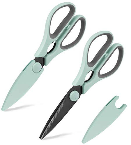 Country Kitchen Kitchen Scissors, Stainless Steel Kitchen Shears, Cooking Scissors for Cutting Meat, Chicken, Herbs and Produce with Blade Cover and Soft Grip Handles, Mint