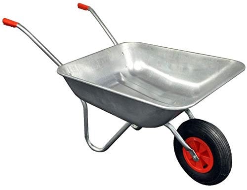 Gr8 Garden Heavy Duty Wheelbarrow 65l Litre Galvanised Steel DIY Outdoor Wheel Barrow Pneumatic Trolley Cart DIY Builders Gardening Tool