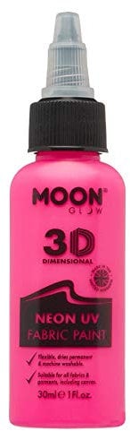Moon Glow Pintura para tela Neon UV 3D - Pintura textil para ropa, camisetas, bolsos, zapatos y lienzos Rosa intenso 30 ml (Paquete de 1)