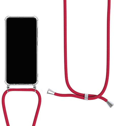 Orgstyle Funda con Cuerda para Huawei P20 Lite, Suave Silicona Case con Ajustable Cuello Cadena, Carcasa Transparente de TPU con Colgante for Huawei P20 Lite, Rojo