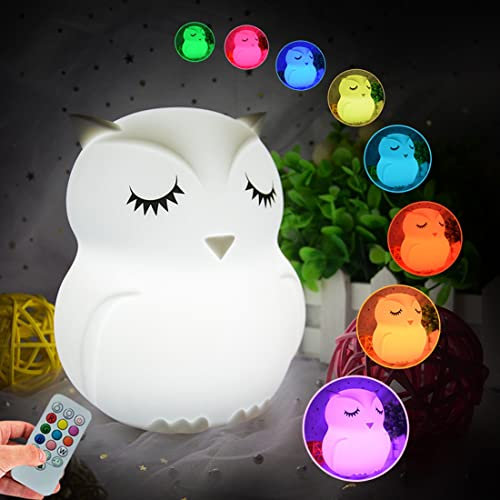 Glinrui Eule Nachtlicht für Kinder Silikon Nachtlampe - 9 Farben Schlafende kinderbettlampe Baby Licht Nachttischlampe für Kleinkinder/Jungen/Mädchen/Schlafzimmer - Mittel