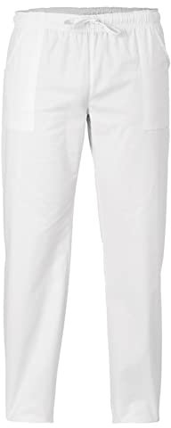 Pantalone da Cuoco 100% Cotone - Modello con Coulisse e Comodi Laccetti, Tre Tasche, Materiale Fresco e Resistente, Ideale per Il Lavoro (Bianco, L)