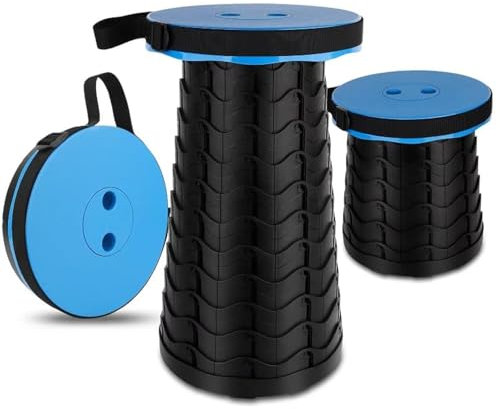 ANKINGART Tragbarer Klapphocker, verbesserter Teleskop-Campinghocker, Verstellbarer, Leichter Hocker für Outdoor-Camping/Garten/Angeln/Wandern/Reisen/Grillen(blau)