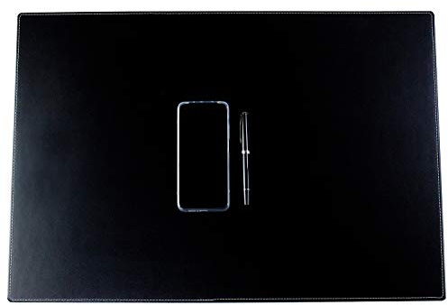 DELMON VARONE - Personalisierbare Schreibtischunterlage XL Cambridge Top Grain Leder schwarz, Rutschfeste Schreibunterlage abwaschbar, Schreibtisch Unterlage geeignet als Mousepad, 65 x 45 cm
