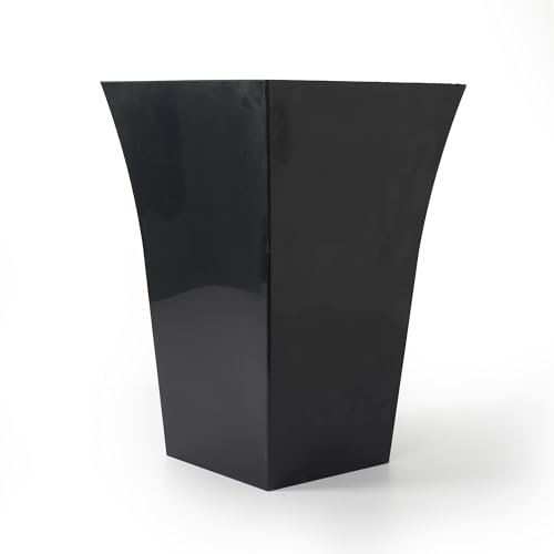 Rammento 37cm Tall Gloss Black Plastic Plant Pot | 27L Flared Flower Pot for Balcony, Garden & Patio | Weather-Resistant Square Garden Flower Pot | Lightweight Planter for Indoor/Outdoor Use