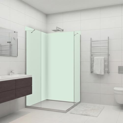 dedeco Eck-Duschrückwand wasserfest Motiv: Mint V1, UV-Lack glänzend, 2 x 90x200 cm, Badrückwand, Fliesenersatz fugenlos Wandverkleidung Duschplatte Duschrückwände aus Aluminium, Made in Germany