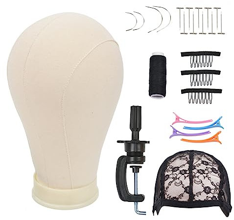 YTBYT 23 Zoll Leinwand Block Kopf Set mit Mount Hole C Stand für die Herstellung von Perücken Weben Display und Styling Mannequin Kopf