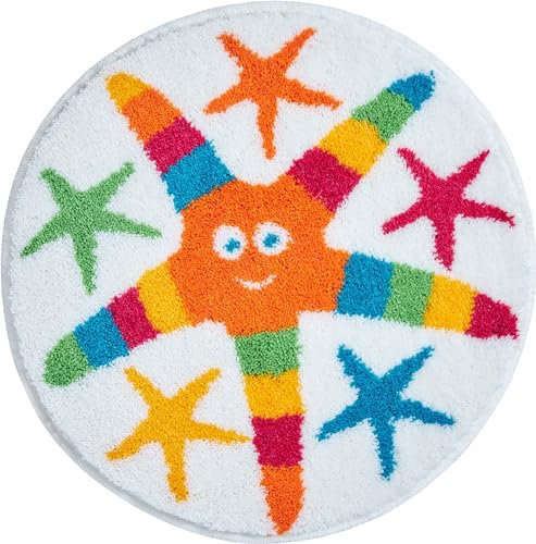 Grund Badteppich, Ultra Soft und Saugfähig, rutschfest, 5 Jahre Garantie, COOL Stars, Runde Bade 100 cm Rund, blau-rot