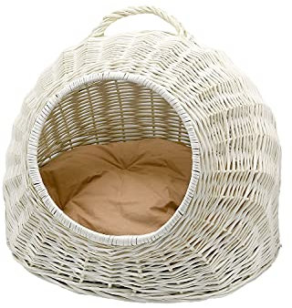 MyBer Katzentransportbox Katzen Korbhöhle Katzenhöhle Katzenkorb Hundekorb aus Weide geflochten K5-081-W-SB