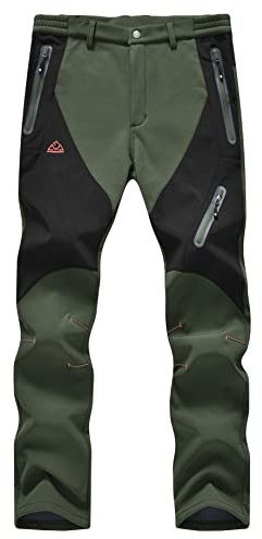 YSENTO Damen Wanderhose Wasserdicht Regenhosen Outdoor Warm Softshellhose Gefüttert Trekkinghose Funktionshose(Grün,L)