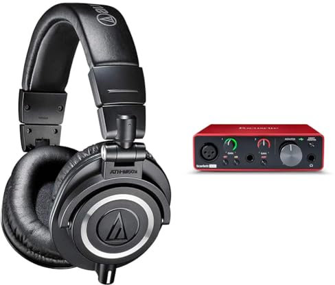 Audio-Technica M50x Auriclares Profesionales para Monitorizacoin Negro & Interfaz de Audio USB Scarlett Solo 3.ª Gen. de Focusrite para guitarristas, Cantantes y productores