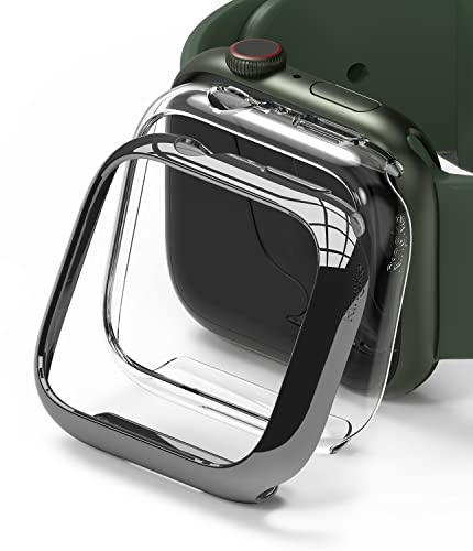 Ringke Slim Case [2 Stück] Kompatibel mit Apple Watch Series 9/8/7 (45mm) Hülle Schlanke und Leichte PC Schützhülle - Clear & Dark Chrome