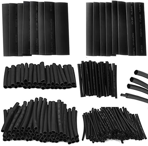 Retoo Schrumpfschlauche Set Schwarz 100 Stück, Schrumpfschlauch mit Schrumpfrate 2:1,10cm lang 6 Größen, Wasserdicht Kabel Schlauch Isolierung, Schrumpfverbinder 1,5 bis 10mm, Kabel Reparaturset