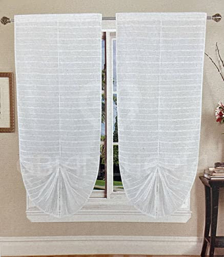 GBiancheria Coppia Tende a Pacchetto Regolabili a Vetro NAUSICA per Finestra 70x150cm e Portafinestra 70x240cm pronte da appendere (Bianco, 70x150)