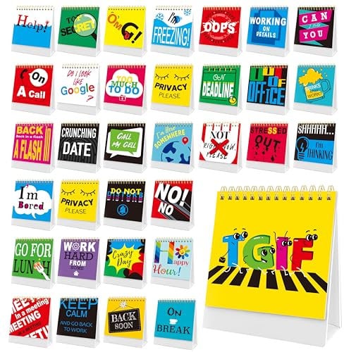 Gethelud 40 Pages Funny Desk Sign, Desktop Flip Book 34 Different Fun and Flip-Over Messages plus 6 Pages Erasable Blank Cards for Office Gifts Desk Accessories
