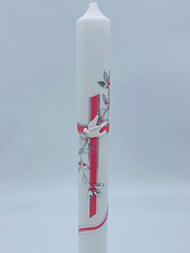 Kommunionkerze personalisiert Name Datum Silber Rosa Pink Kommunion Handarbeit