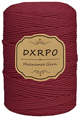 DXRPO Makramee Garn 3 mm x 300 m, Natürliches Makramee, Baumwollgarn Macrame Cord, Baumwollkordel Wird Verwendet Wandbehang, Makramee Blumenampel, DIY Handwerk Pflanze Aufhänger Boho Deko(Dunkelrot)