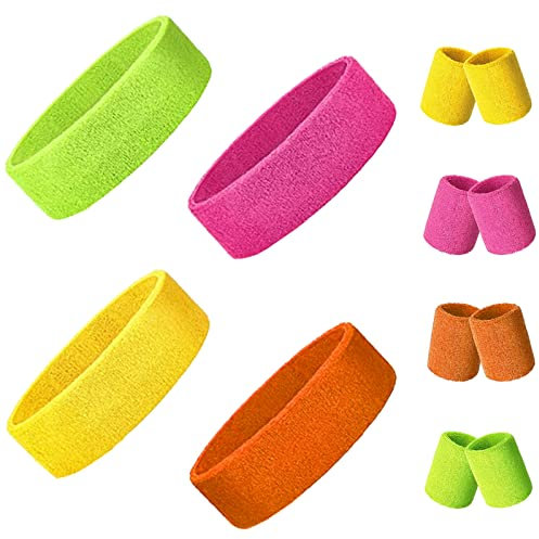 Armband Neon 80er Jahre 12-teiliges Set 8-teiliges Neonarmband 4-teiliges Neon-Stirnband Retro Partyzubehör für Frauen Männer 4 Farben Rosa Grün Orange Gelb Armband Neon Stirnband Neon