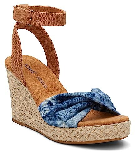 TOMS Women's Marisela Washed Denim and Canvas Wedge Sandal, Navy, 4.5 UK
