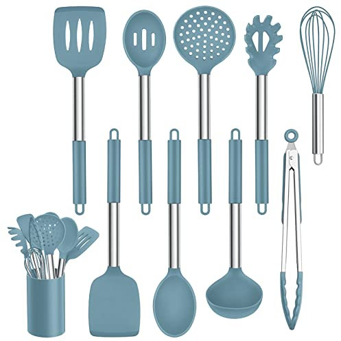 Homikit Ensemble d'ustensiles de cuisine en acier inoxydable bleu