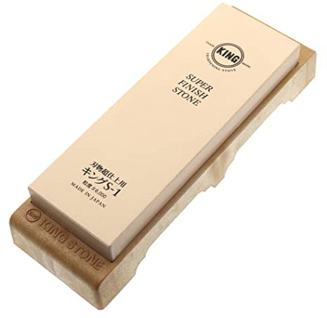 Pietra per affilare giapponese King Super Finish Stone S-1 grana #6000 con supporto non rimovibile affilatura coltello da cucina rendering affilato rasoio e lucidato a specchio
