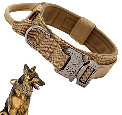 Ledeak Collier de Chien Tactique, Collier Réglable Militaire en Nylon avec Poignée de Commande, Laisse de Chien Bungee Tactique avec Boucle en Métal pour Chiens de Taille Moyenne Chasse