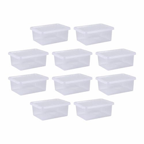 TENLITE [SET OF 10] Crystal Container Versatile Storage Box with Lid Stackable & Nestable Plastic Transparent Storage Container Box For Christmas, Accessories, Toys, Home, Office (17L)