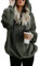 Damen Pullover Teddy Hoodie Warm Teddy-Fleece Kapuzenpullover Oversize Sweatshirt Langarm Lose Winter Pulli Tops Oberteile mit Tasche (Grün1, M)