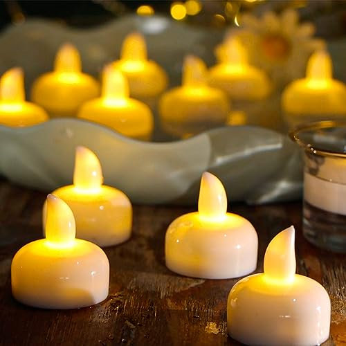 Yakpo lot de 24 bougies LED flottantes étanches, sans flamme, à piles, pour l'extérieur, bougies votives vacillantes blanc chaud, pour décoration de mariage, vase, étang, baignoire et spa