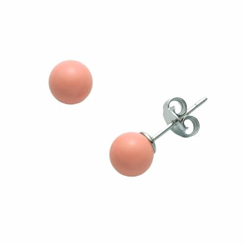 Orecchini a lobo pallina piccola sfera corallo rosa 6 mm chiusura argento 925 con farfallina gioiello artigianale donna ragazza elegante