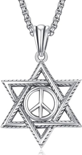 ADMETUS Star of David Peace Sign Necklace 925 Sterling Silver Peace Sign Necklace with Star of David Pendant Jewellery Gifts for Men Women