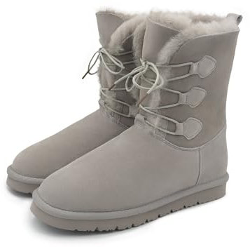 Rohn Moden Lammfell Boots Oslo für Damen, Winter Stiefel aus echtem Schaffell, warme Schneeschuhe in Grau, Größe 36