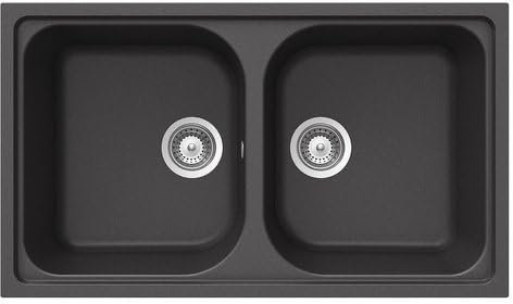 SCHOCK | Lavello Cucina Lithos N200 2 Vasche, Materiale Cristalite®, Nero Assoluto, 860x500mm
