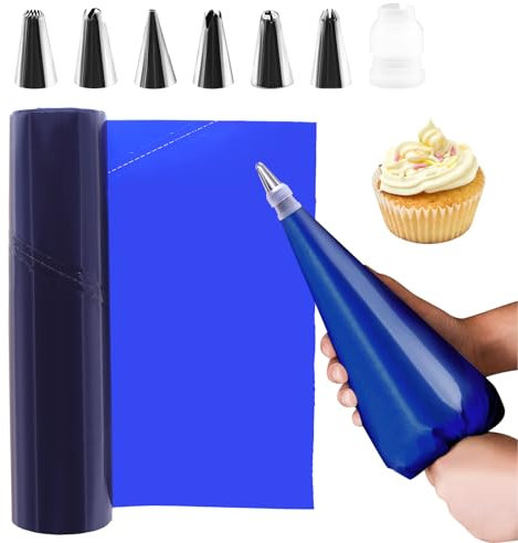 Runyu Lot de 50 poches à douille jetables extra larges de 52 cm + 6 douilles + 1 coupleur à gâteau pour décoration de pâtisseries, tartes