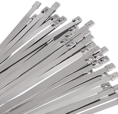 LCOUACEO Fascette Metalliche 500 x 10mm, 50 Pezzi Fascette in Acciaio Inox Autobloccanti, Fascette Inox Adatto per Avvolgimenti di Scarico, Fasci di Cavi, Manutenzione del Giardino e Tende da Sole