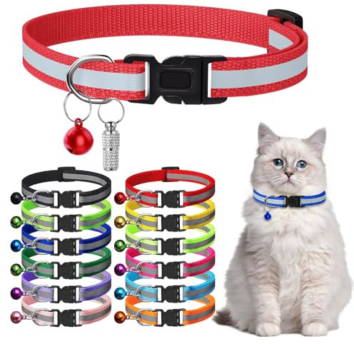 Cat Collar, 13 Pcs Cat Collar with Bell, Cat Camera Collar Replace, Reflective Cat Collar with Name Tag, Adjustable 7.5''-12.5'' for Cats, Pet Supplies, Stuff, Accessories (12 Colors & 1 ID Tag)