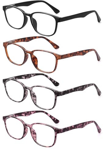 JM 4 Pack Lesebrille für Frauen Männer Blau Licht Blocking mit Federscharnieren, Leichte Brille für Damen +1.0