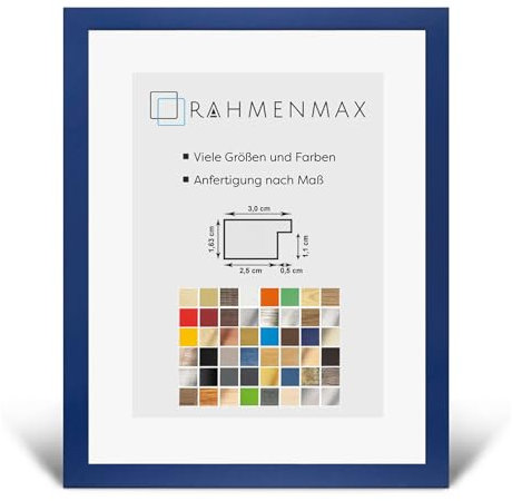 RahmenMax Morena Bilderrahmen Posterrahmen 60x90 cm Blau Ozeanblau Marineblau 90x60 cm mit weisser Rückwand und Antireflex Acrylglas