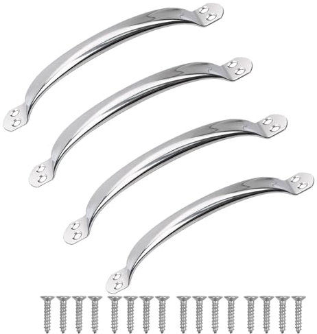 ORTAVA Lot de 4 poignées de porte d'armoire - En acier inoxydable - Pour meubles, cuisine, tiroir - Avec vis - Distance entre les trous : 195 mm