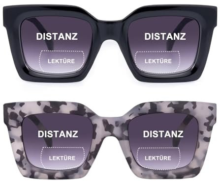 SKYWAY 2er-Pack Bifokale Lesesonnenbrillen für Damen Herren, Klassische Retro Bifokale Sonnenbrille mit Federscharnieren, UV400 Schutz +1.5, Schwarz+Grau Schildpatt