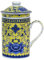 Keramik Teetasse mit Deckel + Sieb für Losen Tee mit Asiatischem Motiv (Blaue Seerose, 500) Japanische Chinesische Tasse Für Teeliebhaber, Porzellan Kaffee Geschenk Set Asien Asia Becher Haferl