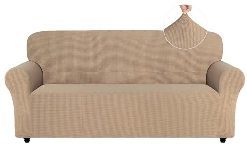 Easy-Going Stretch Sofa Überzug 4 Sitzer, Rutschfester Sofabezug für Hund Katze, Stilvoller Jacquard Couch Überzug Bezug, Weicher Küchensofa Couch Cover, 1 Stück Sofaschoner mit Armlehnen, Kamel