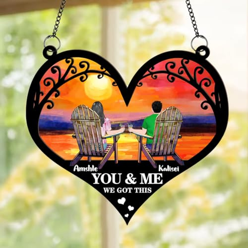 Personalised Couple Portrait Hanging Suncatcher Ornament Custom You And Me We Got This Window Ornament Funny Beach Chair Couple Suncatcher Hanging Gift For Her/Him Birthday Christmas (style 8)