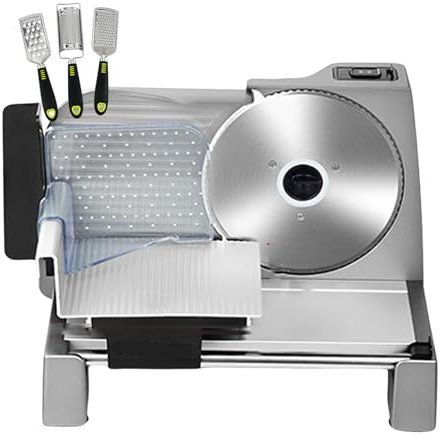 forplubossmmp Stainless Steel Food Slicer, Meat & Vegetable Cutter Machine, Electric Deli Food Slicer w/Removable Blade and Food Carriage, Meat Cleavers Machine for Home Cooking of BBQ Hot Pot