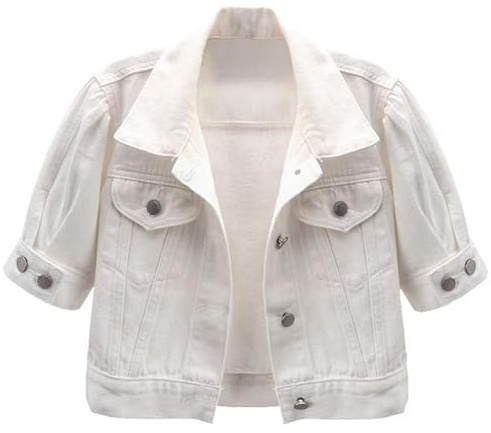 Keepink Womens Denim Jackets Button Down Short Sleeve Lapel Tops Crop Jean Coat Casual Stretch Smart Utility Trucker Biker Jacket Pockets Classic Ladies Shrugs and Boleros Cardigans