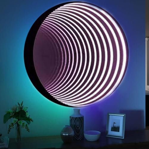 LSHFYV Unendlichkeitsspiegel, Unendlichkeitsspiegel, sensorisches Tunnel-Nachtlicht, intelligente wandmontierte Spiegel-Atmosphärenlampe,mehrfarbiges Licht zum Wechseln,Circle-30cm/11.8in